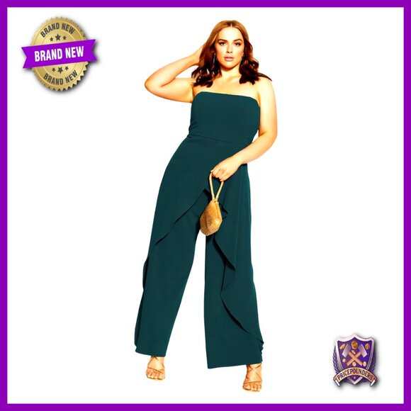 Plus Size Strapless Jumpsuit with Gel Lined Neckline & Wide Leg